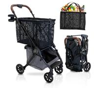 Strolee Personal Luxury Folding Shopping Cart On Premium Wheels - Ultra Lightweight Aluminum Frame - Removable Shopping Bag with Carry Strap & Lower Grocery Storage 75Lbs Capacity (Shadow v2)