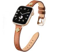 STROLL Thin Leather Band Compatible with Apple Watch Bands 42mm 41mm 40mm 38mm Women, Stylish Genuine Leather Strap with Charms, Slim Wristband Design for iWatch SE Series 10 9 8 7 6 5 4 3 2 1, Brown