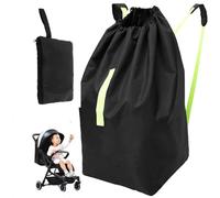 Stroller Bag For Airplane, Wterproof Stroller Bag with Reflective Safety Strips, 117*53*33cm Black Pram Stroller Cover With Shoulder Strap& Drawstring Closure, Gate Check Bag Fits Most Sizes