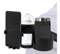 Stroller Cup Holder, Universal Pushchair Cup Holder with Phone Holder 360° Rotating Baby Bottle Organizer Baby Cars Organizer Cup Holder Anti-Slip Baby Bottle Holder for Stroller Baby Buggy
