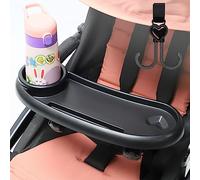 Stroller Cup Holder with Phone Holder and Snack Tray,Upgraded Rigid Frame Stays Upright,Non Slip Clip Firmly Grip Stroller Bar,Universal Stroller Snack Tray for Most Pram (Black)