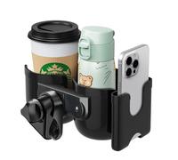 Stroller Dual Cup Holders J4109S | Black 3-1, ABS Plastic, 21x9.5x10.6CM | 3-in-1 Design, Universal Fit, Phone Slot | Secure Pram Cup Holder for Buggy, Pushchair, Wheelchair