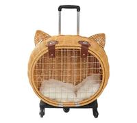Stroller for Small Dogs, Vintage Rattan Stroller for Cats and Dogs with Wheels | Retro Trolley with Telescopic Handle for Medium Animals, Daily Use, Walks, Travels and