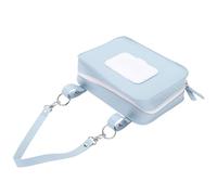 Stroller Hanging Wet Wipes Pouch, PU Leather Diaper Bag with Adjustable Strap and PVC Dispenser for Baby Travel & Stroller Accessories (Blue)