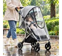 Stroller Rain Cover for Silver Cross Dune, Clear U-Zip Shield | Clear stroller rain shield with a large U-zip opening, side ventilation mesh and adjustable hook-and-loop fasteners.