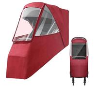 Stroller Rain Cover, Universal Pram Rain Cover with Clear Air Ventilation Window, Waterproof and Windproof Weather Shield Protector Stroller for Dust Snow Red Pram
