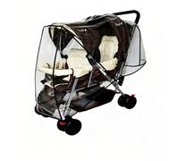 Stroller Raincover for Twins Baby Side by Side Pushchair Rain Cover Double Tandem Stroller Weather Shield Double Rain Cover for Pushchair Pram Buggy Clear PVC Rain Cover Travel (Black Border B)