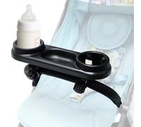 Stroller Snack Tray Attachment - Black Snack Tray for Stroller with Spill-Proof Cup Holders & Removable Dividers, Organizer for Baby Food and Drinks
