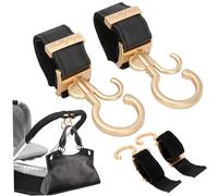 Stroller Straps, 2PCS Stroller Hooks Dual Hook Rotating Stroller Clips Easy to Attach Stroller Accessories with Strong Load-Bearing Hand-Free Hooks for Diaper Bag Shopping Bag Gold