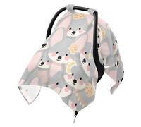 Stroller Sun Shade Cover UV Protection Car Seat Net Cover,Travel Accessories Cartoon Cute Fox Grey