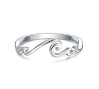 STROLLGIRL S925 Sterling Silver Multiple Waves Ring Ocean Tide Sea Plunging Wave Silver Ocean Ring Nautical Beach Summer Jewelry