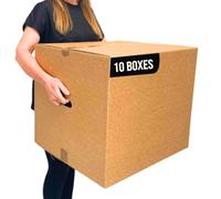 Strong 10 Large Cardboard Boxes 116L | Packing Boxes For Moving House 55 x 46 x 46 cm with Carrying Handles | Single Walled For Strength & Durability | Perfect For organizing, Storing and Shipping