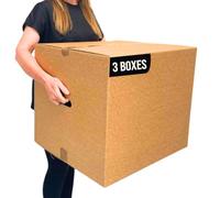 Strong 3 Large Cardboard Boxes 116L | Packing Boxes For Moving House 55 x 46 x 46 cm with Carrying Handles | Single Walled For Strength & Durability | Perfect For organizing, Storing and Shipping