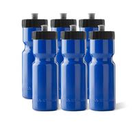 STRONG 50 Sport Squeeze Water Bottles - Pack of 6 - Team Pack 22 oz. bpa Free Bottle Easy Open Push/Pull Cap - Multiple Colours Available (Blue/Black)