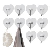 Strong Adhesive Hooks, Heavy Adhesive Hooks, Heart Shaped Strong Weight Wall Hooks | 10x Removable Transparent Multi-Use Hanger for Kitchen for Bathroom Organization