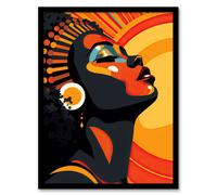 Strong Artwork Of Black Woman Sun Worship Art Print Framed Poster Wall Decor Artery8 Black A4