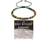 Strong As F' Morse Code Motivational Bracelet with African Turquoise Tiger Eye, Adjustable Natural Gemstone Morse Code Bead Wrap Bracelets Courage Power Stackable Inspirational Healing Bracelets