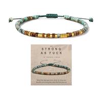 'Strong As F' Morse Code Motivational Bracelet with African Turquoise Tiger Eye, Adjustable Natural Gemstone Morse Code Bead Wrap Bracelets Courage Power Stackable Inspirational Healing Bracelets