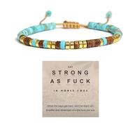 Strong As F' Morse Code Motivational Bracelet with African Turquoise Tiger Eye, Adjustable Natural Gemstone Morse Code Bead Wrap Bracelets Courage Power Stackable Inspirational Healing Bracelets