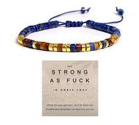 Strong As F' Morse Code Motivational Bracelet with African Turquoise Tiger Eye, Adjustable Natural Gemstone Morse Code Bead Wrap Bracelets Courage Power Stackable Inspirational Healing Bracelets