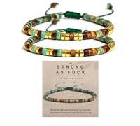 Strong As F' Morse Code Motivational Bracelet with African Turquoise Tiger Eye, Adjustable Natural Gemstone Morse Code Bead Wrap Bracelets Courage Power Stackable Inspirational Healing Bracelets