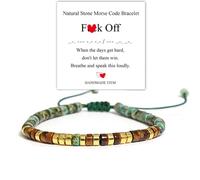 Strong As F' Morse Code Motivational Bracelet with African Turquoise Tiger Eye, Adjustable Natural Gemstone Morse Code Bead Wrap Bracelets Courage Power Stackable Inspirational Healing Bracelets