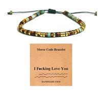 Strong As F' Morse Code Motivational Bracelet with African Turquoise Tiger Eye, Adjustable Natural Gemstone Morse Code Bead Wrap Bracelets Courage Power Stackable Inspirational Healing Bracelets
