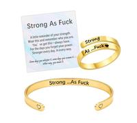 Strong As F Motivational Engarved Cuff Bracelet Ring Set ，Gold