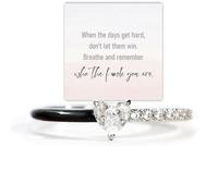 Strong As Fck Heart Enamel Ring, S925 Fck It And Begin Again Ring Black Heart-Cut Half Enamel Zircon Inlaid Inspirational Rings Adjustable Friendship Jewelry for Women, Metal, Cubic Zirconia