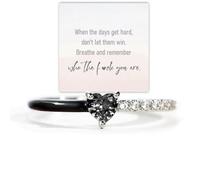 Strong As Fuck Heart Enamel Ring, Black Heart-Cut Half Fuck It And Begin Again Ring, 925 Sterling Silver Zircon Inlaid Inspirational Rings, Jewelry Birthday Gifts for Women Friends (Black, 8)