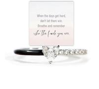 Strong As Fuck Heart Enamel Ring, Black Heart-Cut Half Fuck It And Begin Again Ring, 925 Sterling Silver Zircon Inlaid Inspirational Rings, Jewelry Birthday Gifts for Women Friends (White, 10)