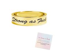 Strong As Fuck Mantra Silver Ring, Handmade Engraving Stainless Steel Inspirational Ring, Strong As Fuck Stackable Personality Rings, Friendship Motivational Jewelry Gifts for Women (Gold,8)