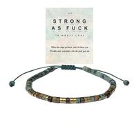 'Strong As Fuck' Morse Code Motivational Bracelet with African Turquoise Tiger Eye,Adjustable Healing Natural Stone Morse Code Bracelets, Encouragement Gifts Strength Bracelets