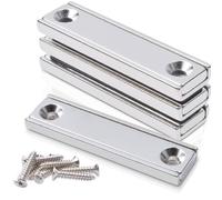 Strong Bar Magnets with Holes, 25Kg+ Pulling 50x13.5x5mm Rectangular Neodymium Magnets Heavy Duty with Countersunk Holes and Screws, Waterproof Industrial Strength Magnet for Crafts Mounting, 4pcs