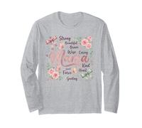 Strong Beautiful Brave Mama Floral Butterfly Design Long Sleeve T-Shirt