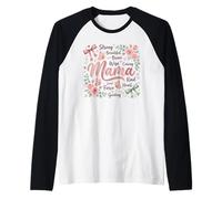 Strong Beautiful Brave Mama Floral Butterfly Design Raglan Baseball Tee