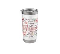 Strong Beautiful Brave Mama Floral Butterfly Design Stainless Steel Insulated Tumbler