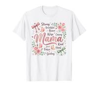 Strong Beautiful Brave Mama Floral Butterfly Design T-Shirt