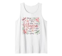 Strong Beautiful Brave Mama Floral Butterfly Design Tank Top