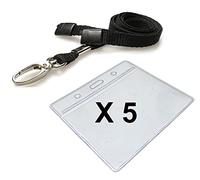 Strong Black Safety ID Neck Lanyard Metal Lobster Clip & Medium Clear Vinyl ID Card Holder Pocket Pack of 5 Lanyard with Card Holder PCL Media ltd