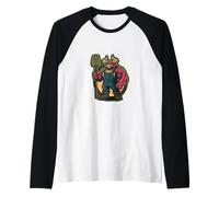 Strong Bull Farmer with Pitchfork Raglan Baseball Tee