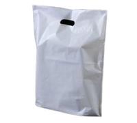 Strong Carrier Bags 15 x 18 + 3" Premium Quality - White Plastic Heavy Duty Patch Handle Plastic Bags for Fashion, Party, Boutique, Shopping - Sabco