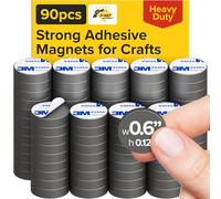 Strong Ceramic Square Magnets With Adhesive Backing (0.6x0.12"/15x3mm, 90 pcs) - Heavy Duty Sticky Magnets, Non-Corrosive, Versatile For Home, Office, Workshop, Whiteboard, Fridge And Hobby Use