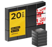 Strong Ceramic Square Magnets With Adhesive Backing (0.6x0.16"/15x4mm, 20 pcs) - Heavy Duty Sticky Magnets, Non-Corrosive, Versatile For Home, Office, Workshop, Whiteboard, Fridge And Hobby Use