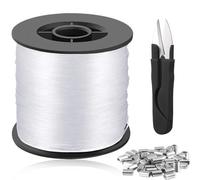 Strong Clear Invisible Hanging Wire, 200M Clear Nylon Thread, 0.8 Mm Strong Clear Picture Hanging Wire with 120 Aluminum Crimping Sleeves & Scissors for Picture Hanging Decoration and Crafts