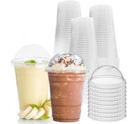 Strong Clear Plastic Smoothie Cups with Dome Lids - Reusable, Crystal Clear, Durable, and Leak-Proof | Perfect for Juices, Milkshakes, Iced Coffee, and Beverages| Pack of 100, Size - 16oz (473ml)