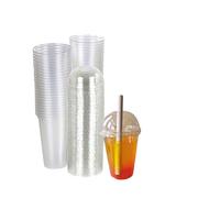 Strong Clear Plastic Smoothie Cups with Dome Lids - Reusable, Crystal Clear, Durable, and Leak-Proof | Perfect for Juices, Milkshakes, Iced Coffee, and Beverages| Pack of 50, Size - 16oz (473ml)