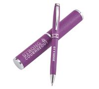 Strong & Courageous Purple Stylish Classic Pen in Matching Gift Case - Joshua 1:9 Bible Verse Refillable Retractable Medium Ballpoint Pen for Journal Planner Writing Note Taking Calendar Agenda