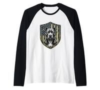 Strong Dog American Flag Camo Patriotic Style Raglan Baseball Tee