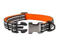 Strong Dog Collar Large Dogs - Black Grey Reflective Adjustable Padded Dogs Collars - Aluminium V-ring Dog Safety